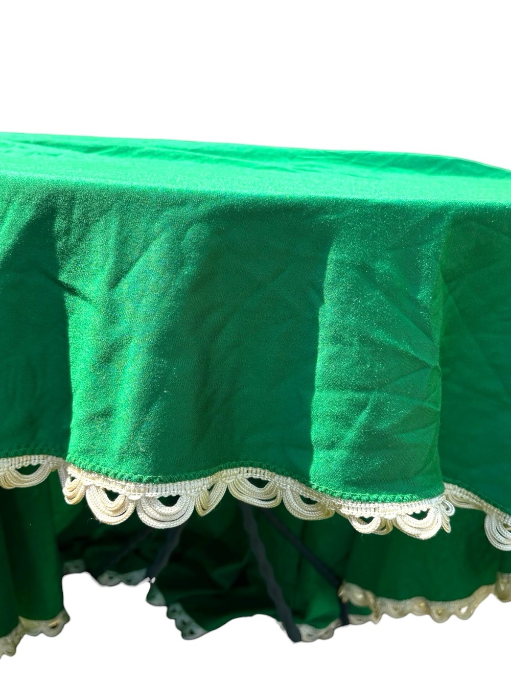 Vintage 1960s Christmas Green 70 Round Tablecloth Velour Scalloped Trim Retro